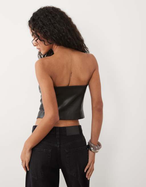 Miss Selfridge Bandeau aus Kunstleder mit Knopfleiste in Schwarz, 3 von 4