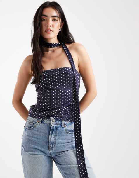 Miss Selfridge bandeau scarf top in polka dot - view 1