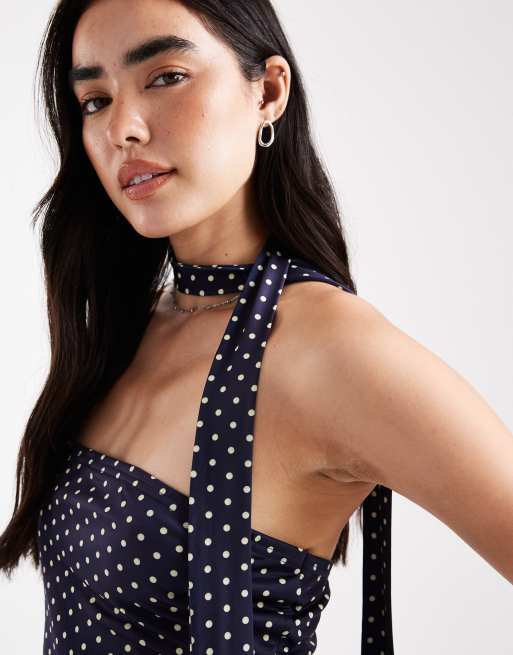 Miss Selfridge bandeau scarf top in polka dot, 3 of 4