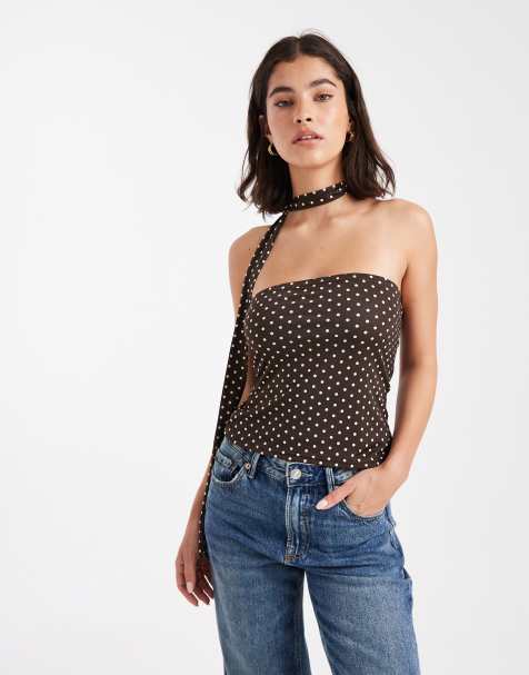 Miss Selfridge bandeau scarf top in polka dot - view 1