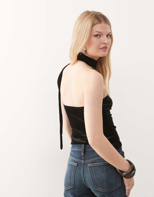 Miss Selfridge - Bandeau-top i velour med halstørklædedetalje, 4 af 4