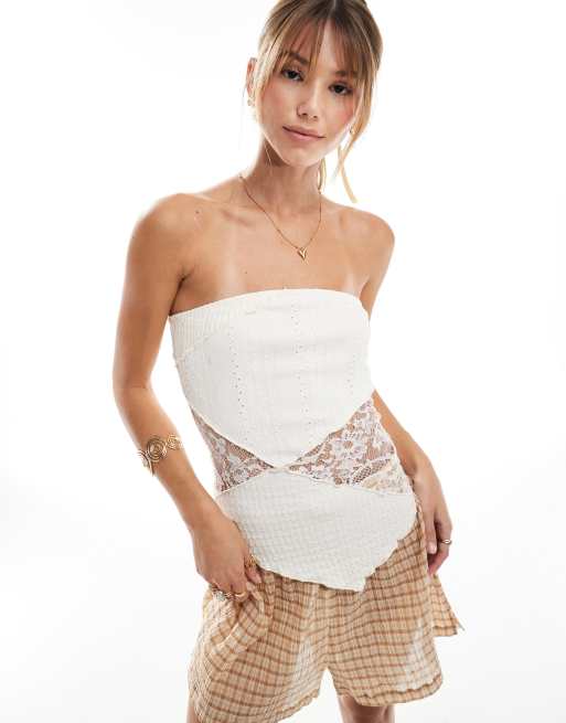 Miss Selfridge - Bandeau-top met gemengde textuur in stone