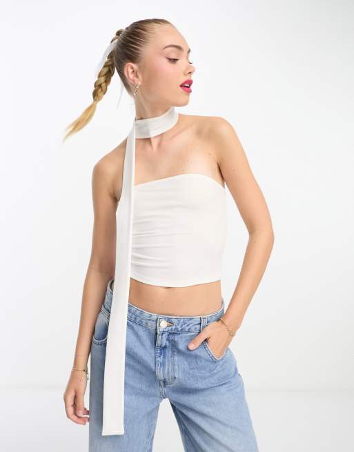 Miss Selfridge - Bandeau-top met sjaal in crème
