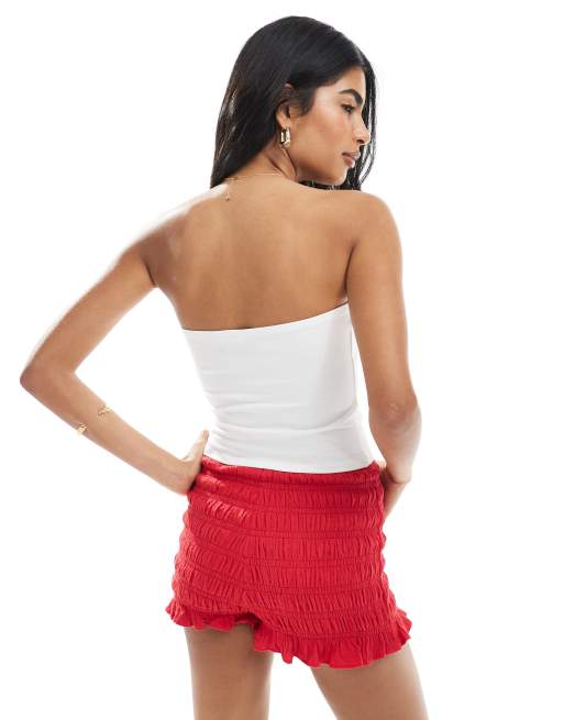 Miss Selfridge - Bandeau-top met zomerse ansichtkaartenprint in wit, 4 van 4