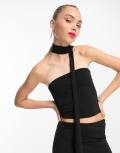 Miss Selfridge bandeau top with scarf in black