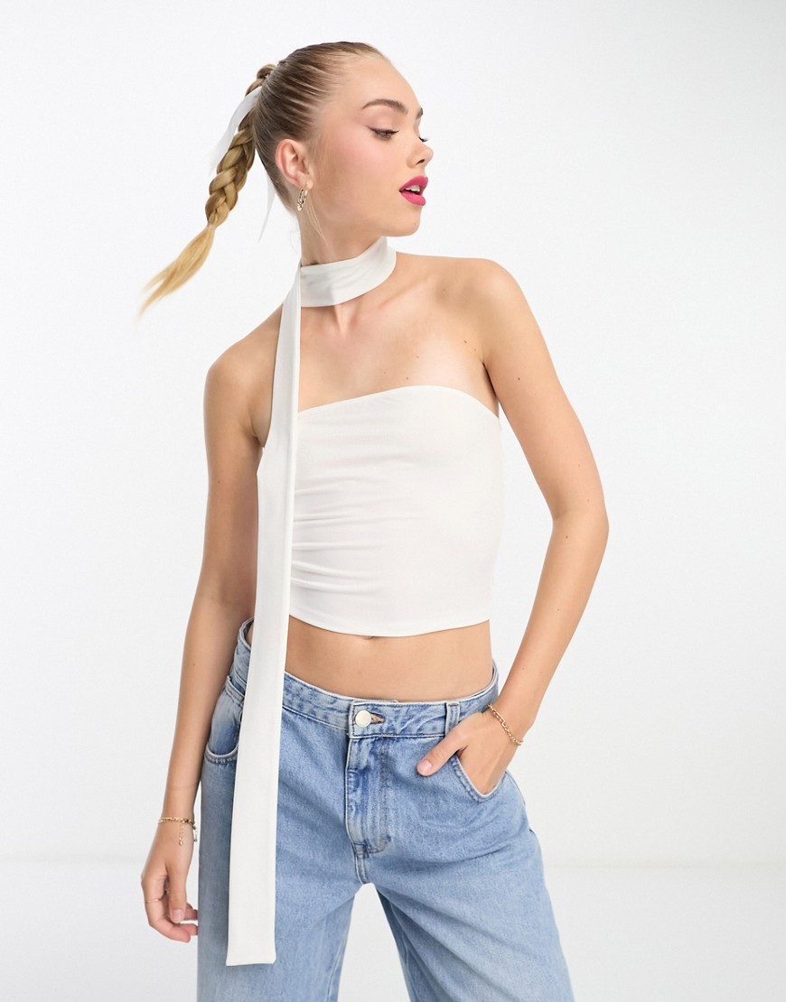 Miss Selfridge bandeau top with scarf in cream-White