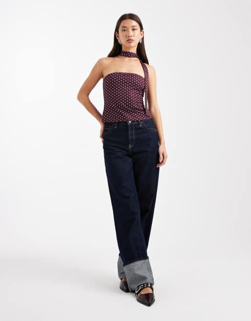 Miss Selfridge - Bandeautop met sjaal en stippen in bordeauxrood, 2 van 4