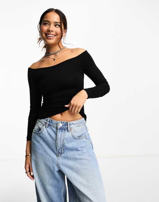 Miss Selfridge bardot long sleeve top in black ASOS