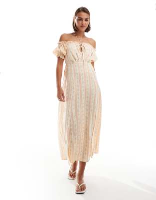 bardot maxi dress in stripe floral print-Multi