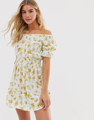 floral bardot mini dress