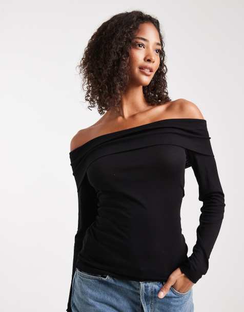 Miss Selfridge – Bardot-Oberteil in Schwarz aus Feinstrick - view 1