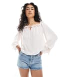 [Miss Selfridge] Miss Selfridge bardot ruffle boho blouse in pink S PINK