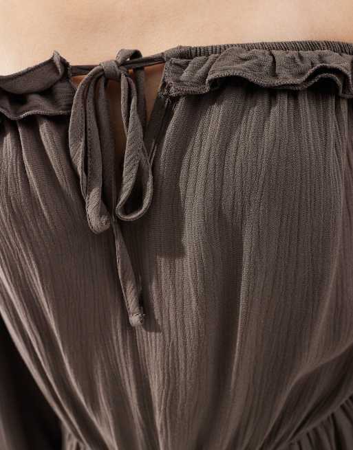 Miss Selfridge bardot ruffle boho mini dress in brown