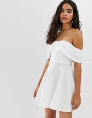 miss selfridge bardot skater dress in white