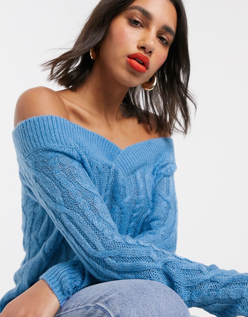 Miss Selfridge bardot sweater in blue