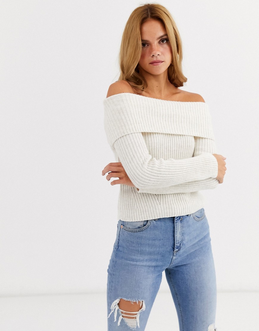 Miss Selfridge bardot sweater in cream two-piece