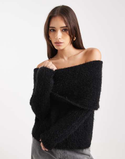 Miss Selfridge - Bardot-top met overslag in zwart - view 1