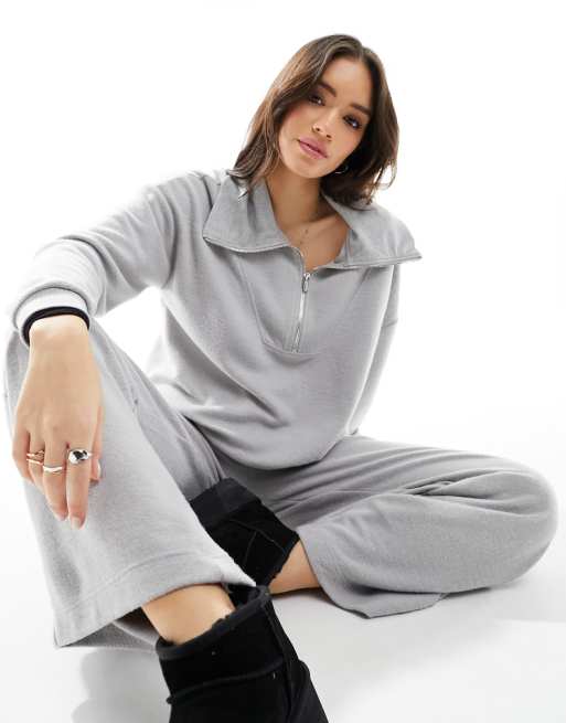 Miss Selfridge – Bardzo miękka szara bluza dresowa z zamkiem pod szyją, część zestawu