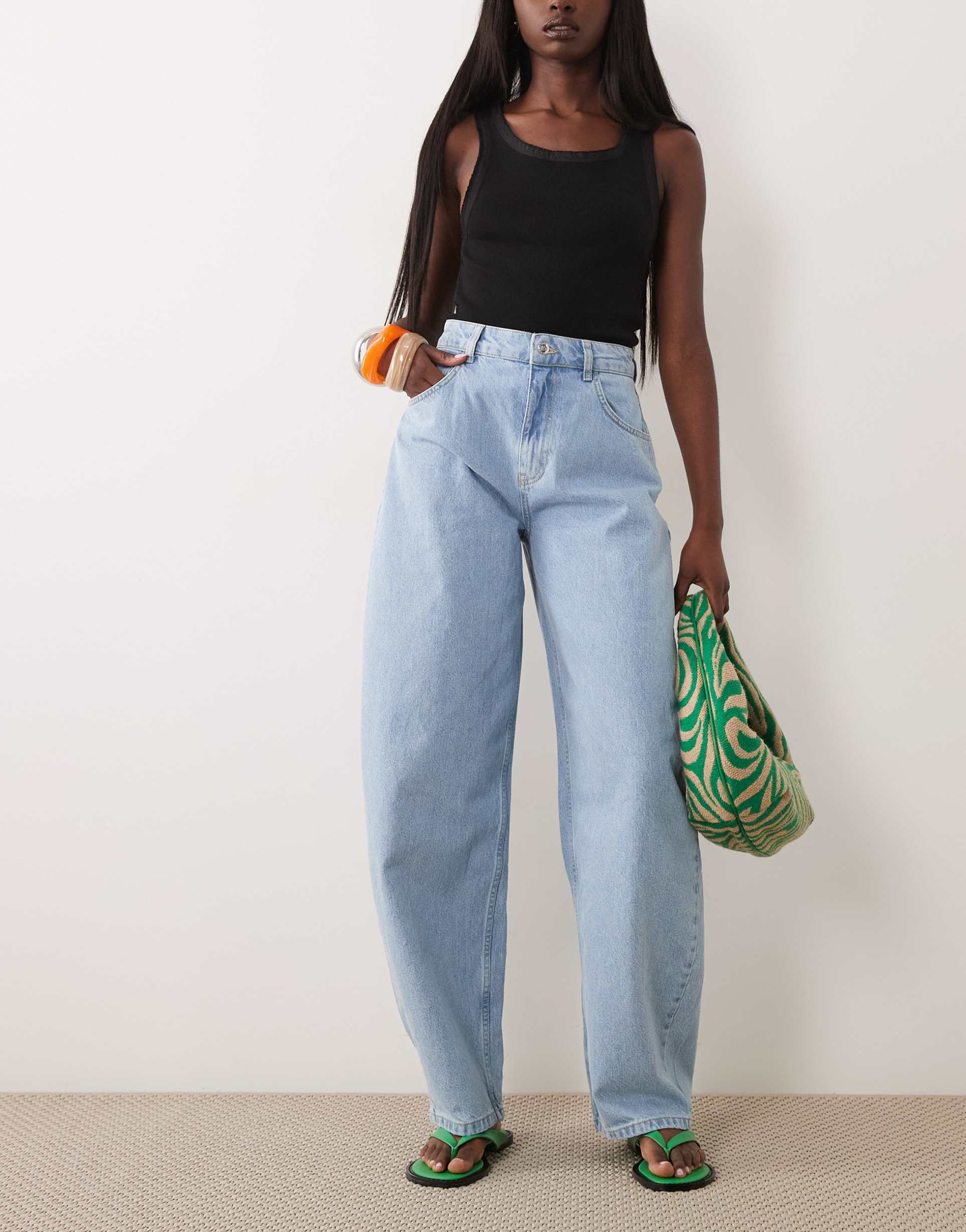 miss selfridge barrel leg jean in blue