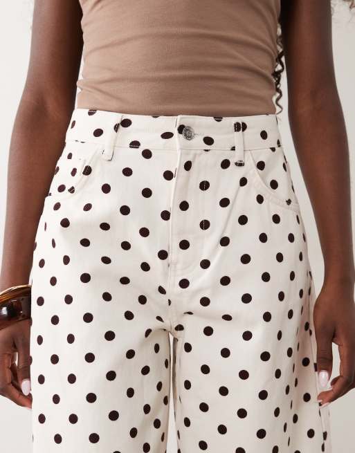 Miss Selfridge barrel leg jean in ecru polka dot, 5 of 5