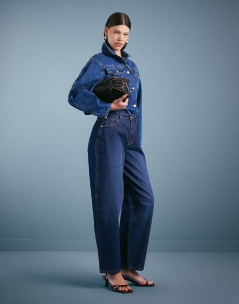 Miss Selfridge barrel leg jean in indigo wash