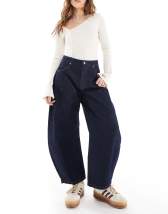 Pull&Bear barrel leg jean in washed dark blue