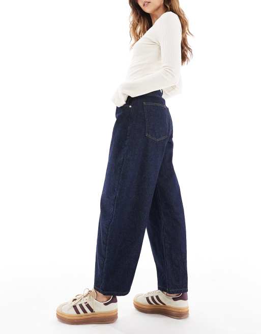 Miss Selfridge barrel leg jean in mid blue