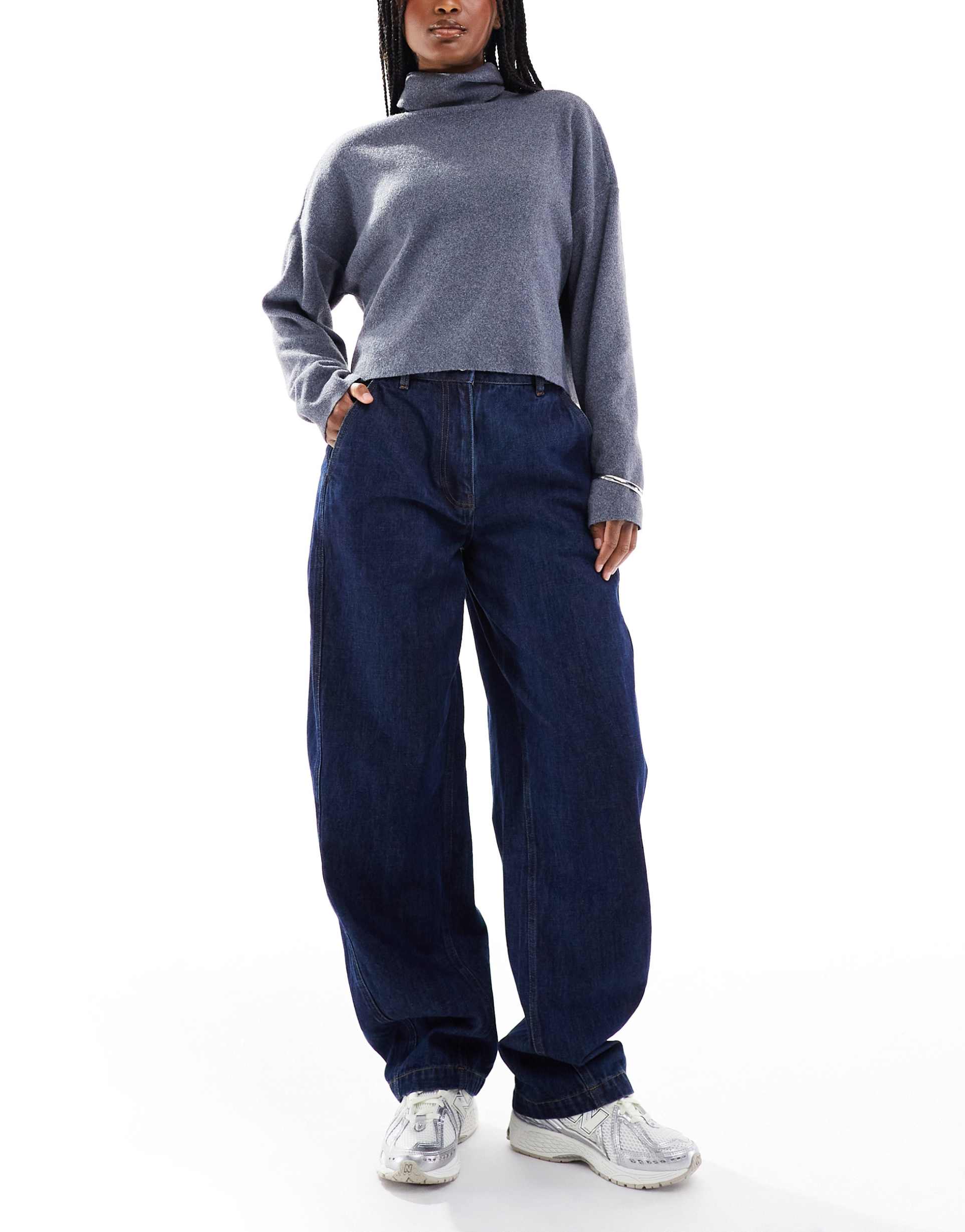 miss selfridge barrel leg jean with seam detail