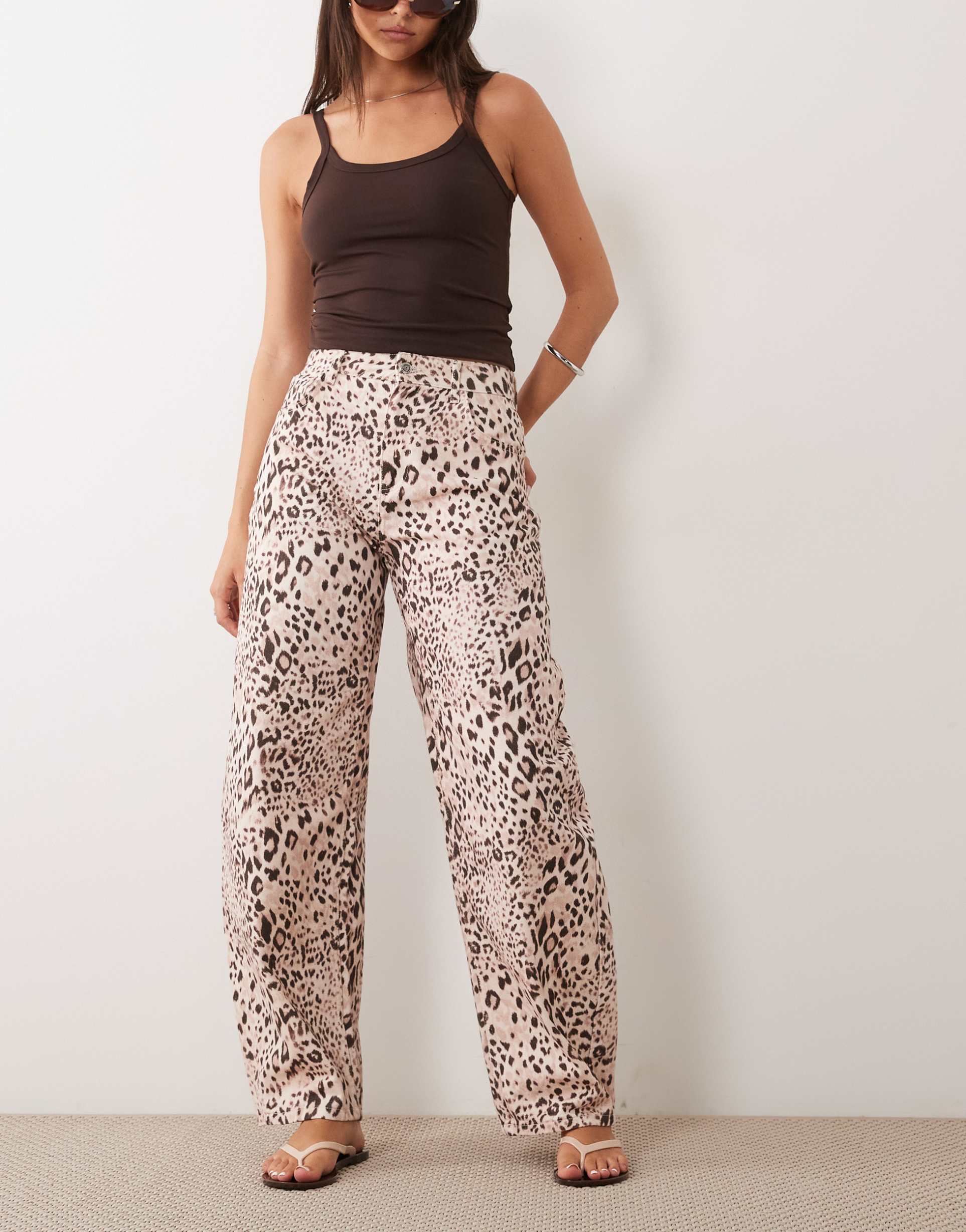 miss selfridge barrel leg jeans in animal print