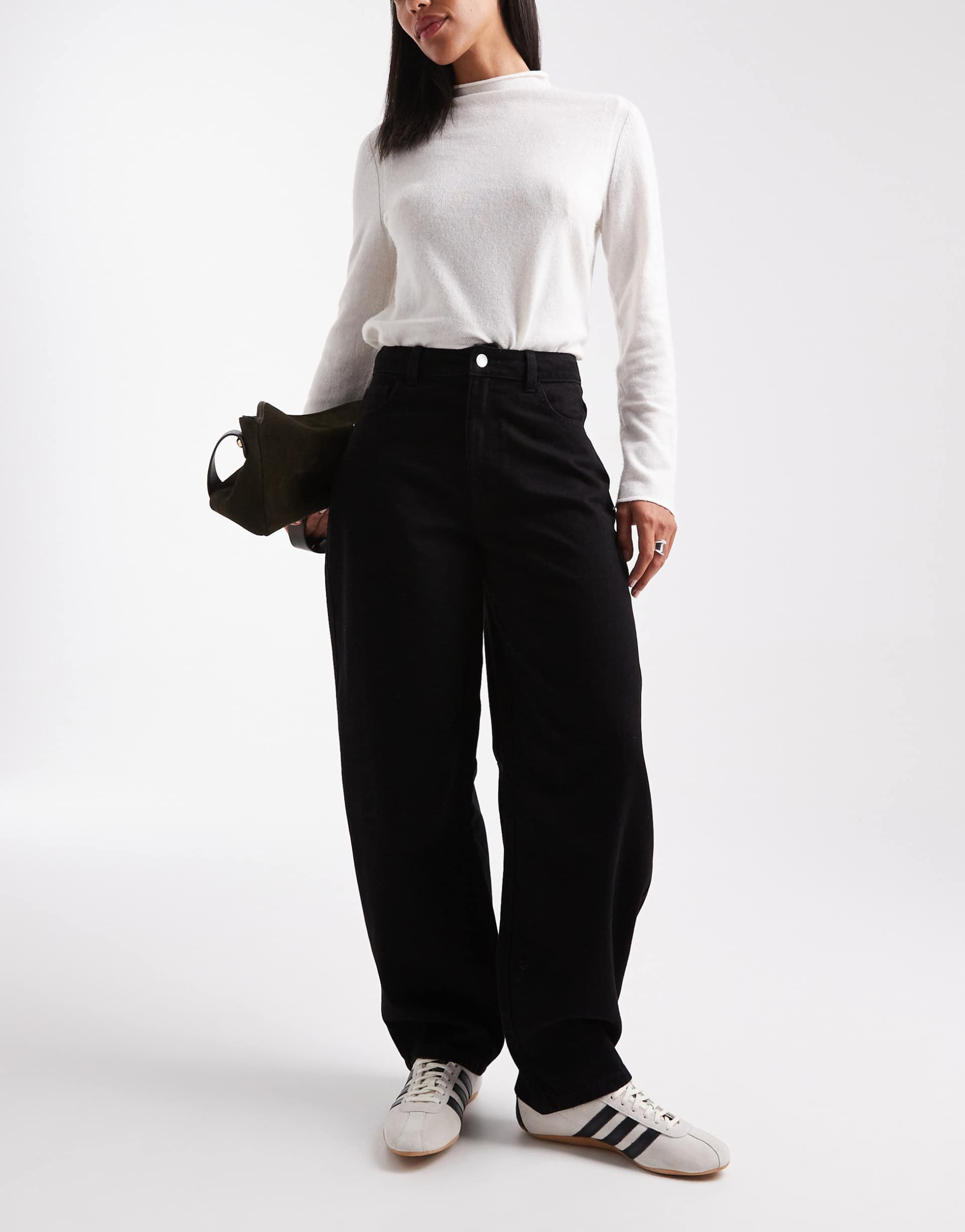 miss selfridge barrel leg jeans in black