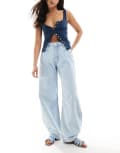 [Miss Selfridge] Miss Selfridge barrel leg jeans in bleach wash-Blue 14 Bleach wash