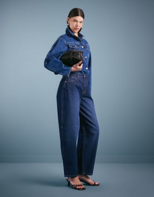 Miss Selfridge Barrel Leg Jeans In Blue