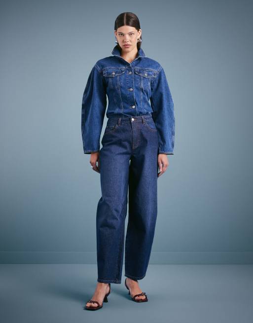 Miss Selfridge barrel leg jeans in indigo wash, 3 of 5