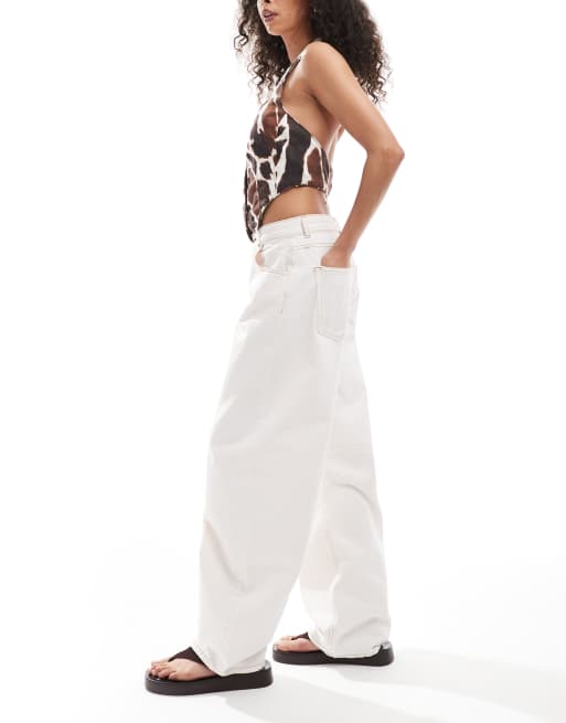 Miss Selfridge barrel leg jeans in light pink wash