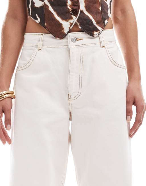 Miss Selfridge barrel leg jeans in light pink wash