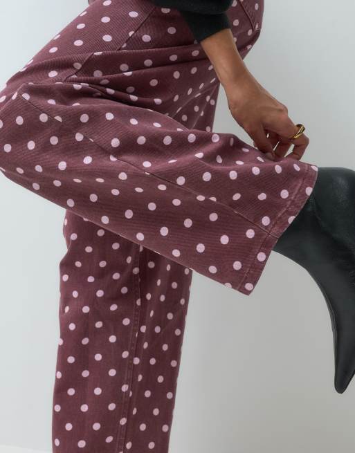 Miss Selfridge barrel leg jeans met bruine polkadot, 4 van 5
