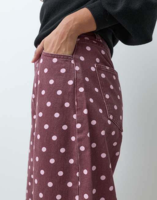 Miss Selfridge barrel leg jeans met bruine polkadot, 5 van 5