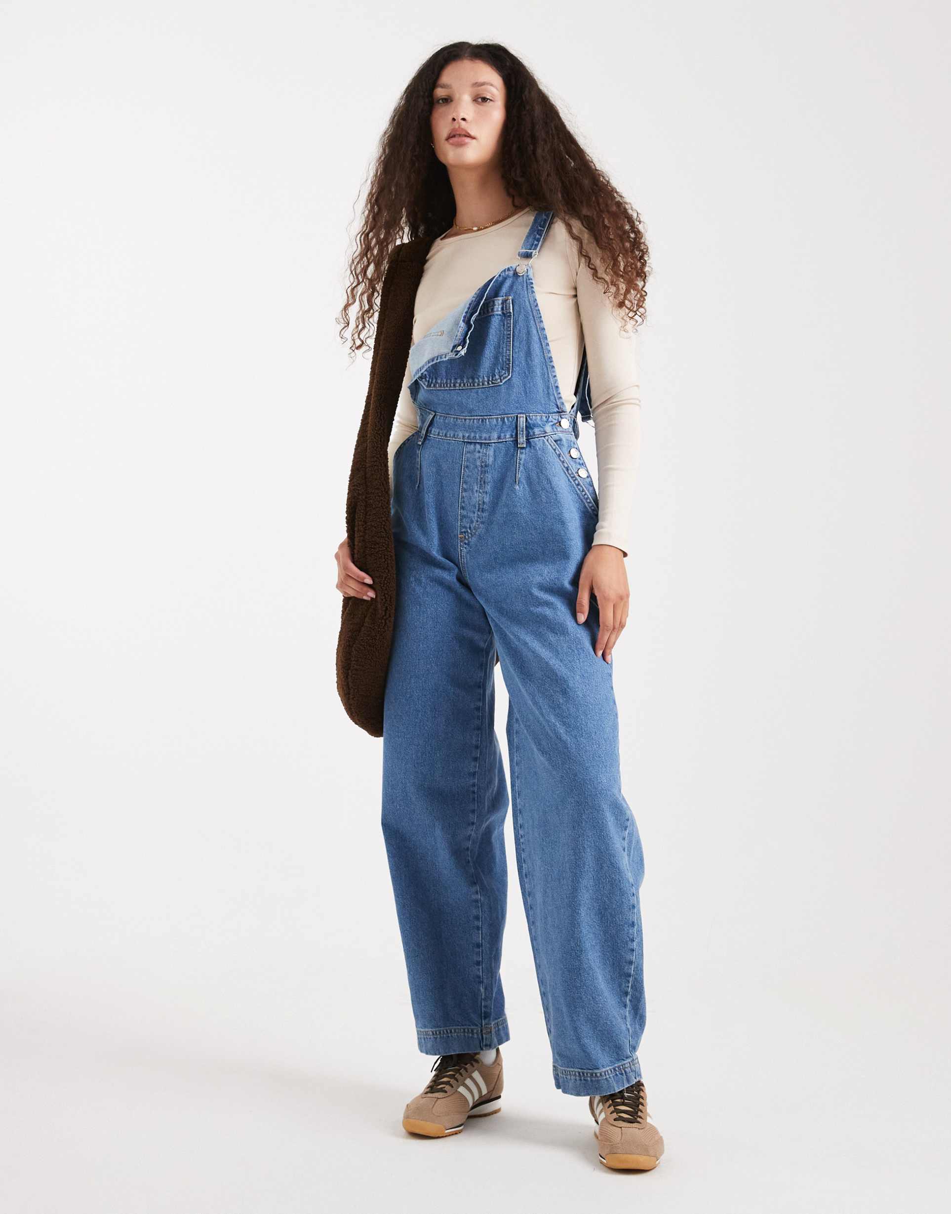 miss selfridge barrel leg jumpsuit in mid blue