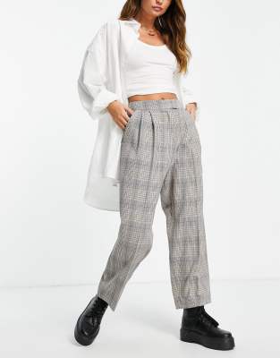 Miss Selfridge barrel leg pant in brown check