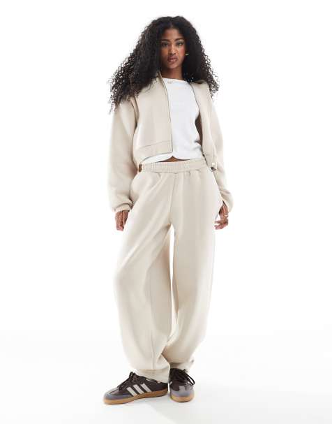 Miss Selfridge barrel leg sweatpants in oatmilk - view 1