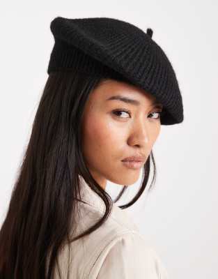 Miss Selfridge - Baskenmütze aus Strick in Schwarz