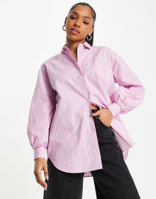 Miss Selfridge – Bawełniana koszula oversize w różowe paski