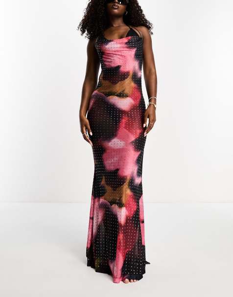 Miss Selfridge beach blurred tie dye mesh embellished maxi dress - view 1