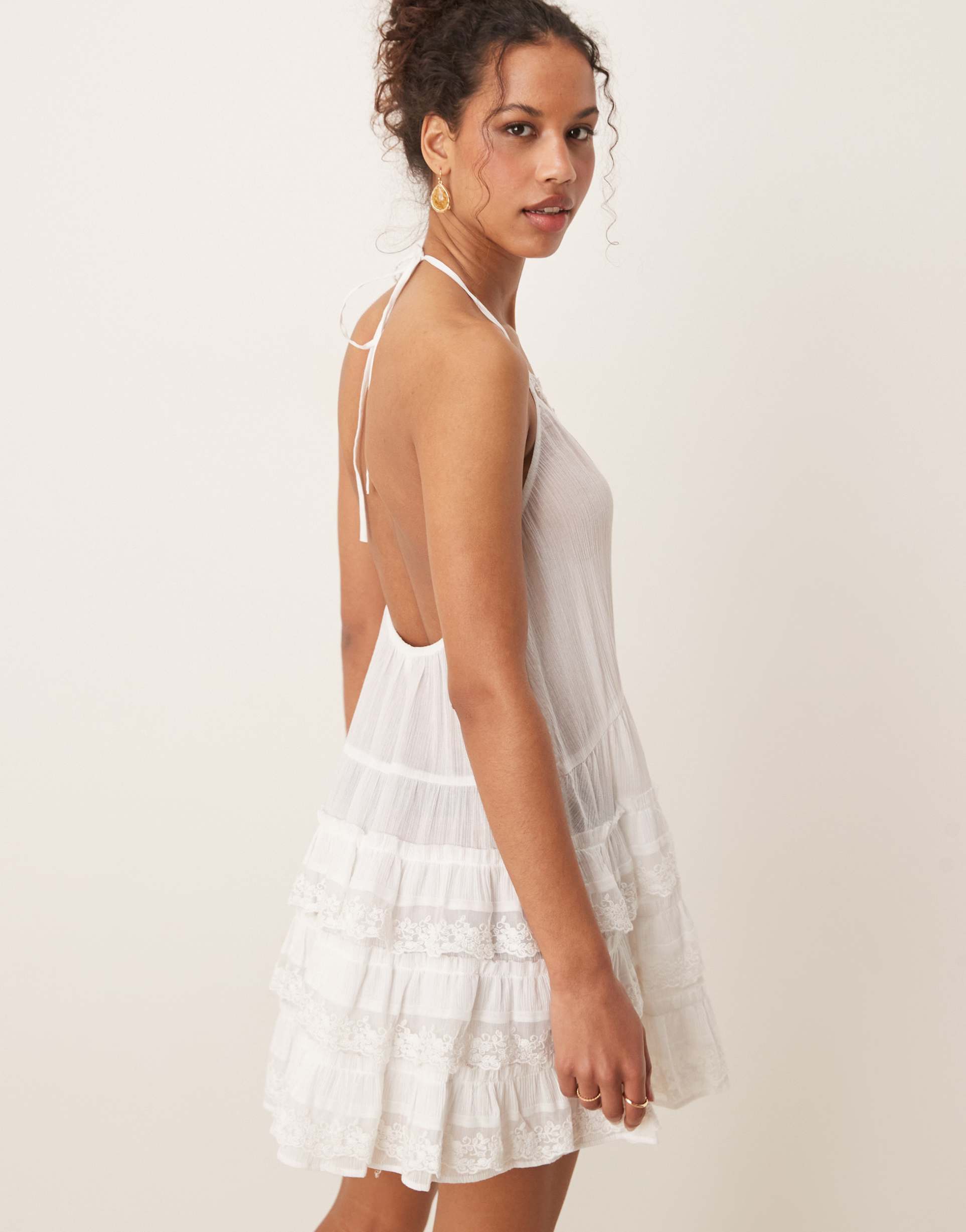 miss selfridge beach cheesecloth dropped waist mini dress in cream