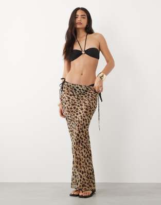Miss Selfridge beach chiffon bias cut maxi skirt in animal print
