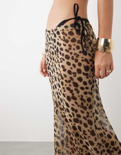Miss Selfridge beach chiffon bias cut maxi skirt in animal print, 3 of 5