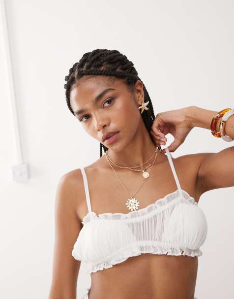 Miss Selfridge beach chiffon bra top co-ord in cream - view 1