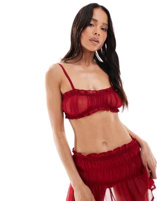 Miss Selfridge Miss Selfridge beach chiffon bra top co-ord in dark red