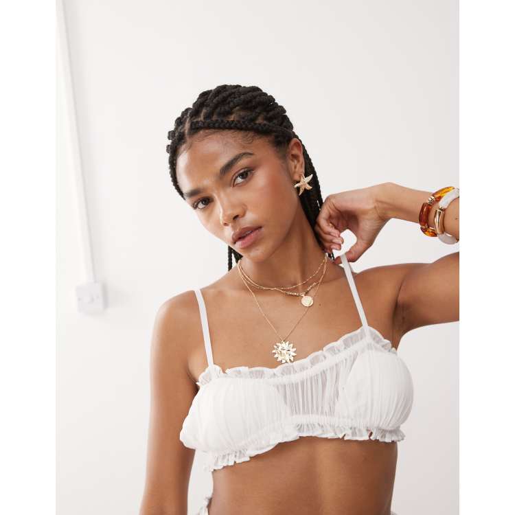 Miss Selfridge beach chiffon bra top in cream - part of a