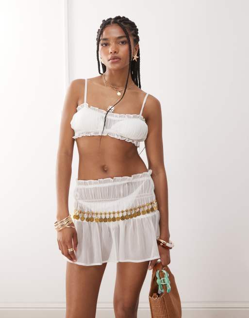 Miss Selfridge beach chiffon bra top in cream - part of a set, 3 of 4